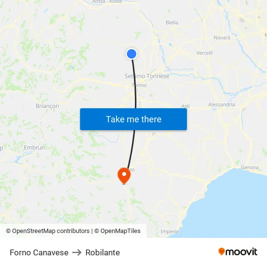 Forno Canavese to Robilante map