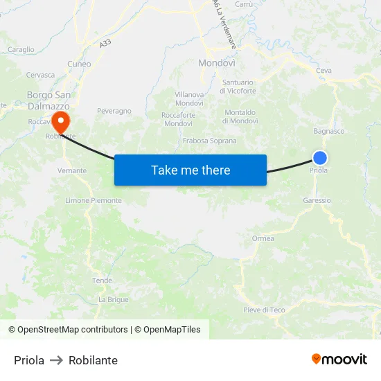 Priola to Robilante map
