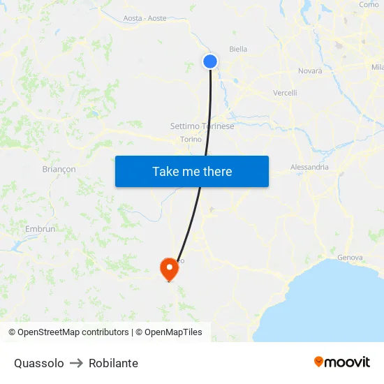 Quassolo to Robilante map