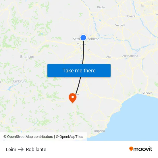 Leinì to Robilante map