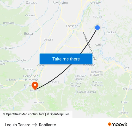 Lequio Tanaro to Robilante map