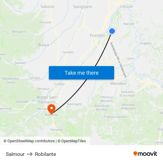 Salmour to Robilante map