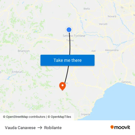 Vauda Canavese to Robilante map