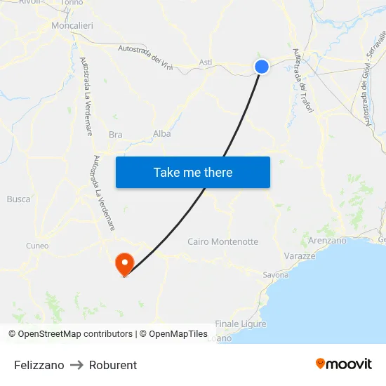Felizzano to Roburent map
