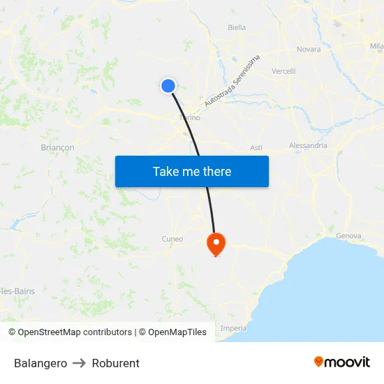 Balangero to Roburent map