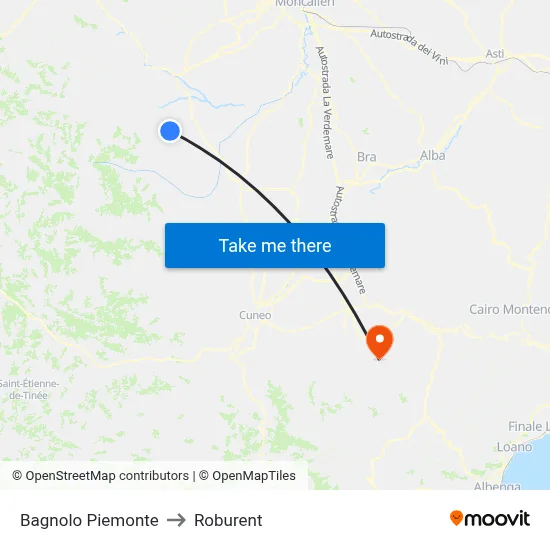 Bagnolo Piemonte to Roburent map