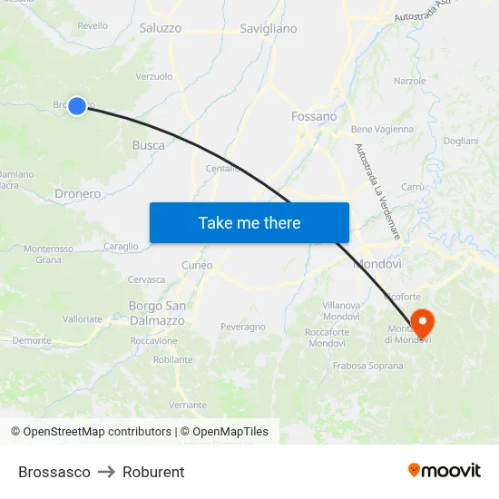 Brossasco to Roburent map