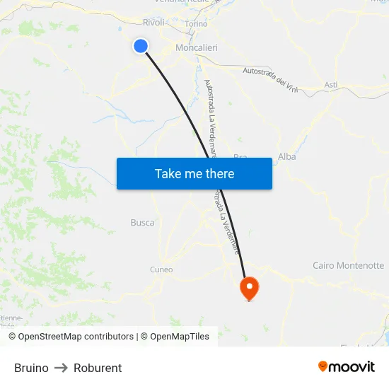 Bruino to Roburent map