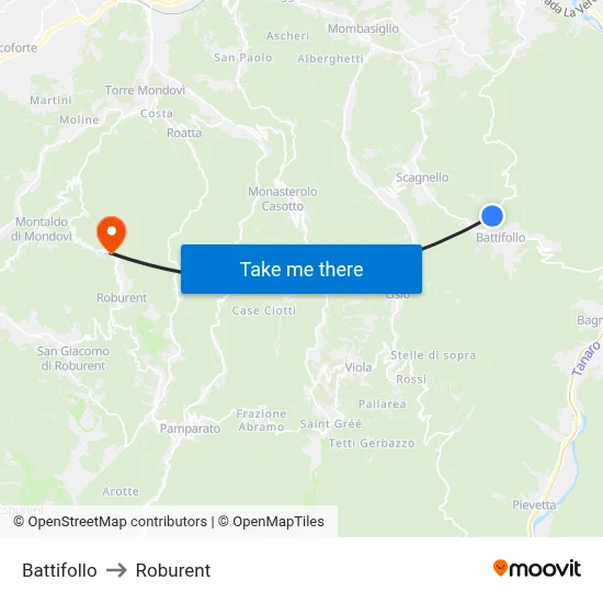 Battifollo to Roburent map