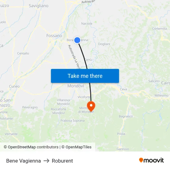 Bene Vagienna to Roburent map