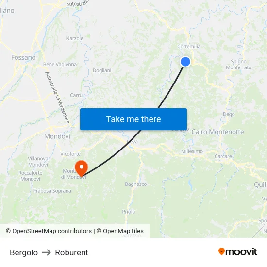 Bergolo to Roburent map
