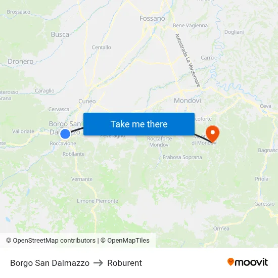 Borgo San Dalmazzo to Roburent map