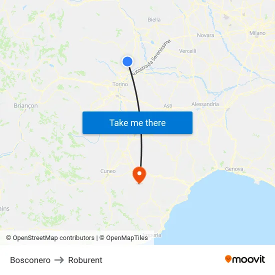 Bosconero to Roburent map