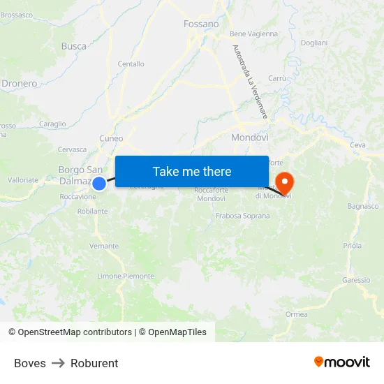 Boves to Roburent map