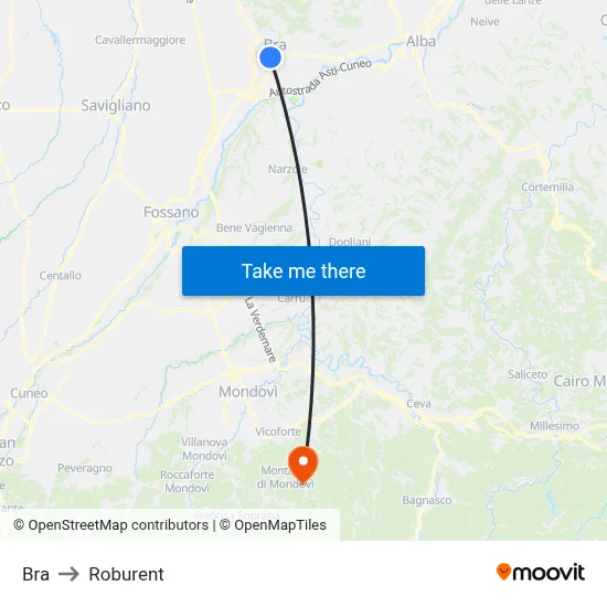 Bra to Roburent map