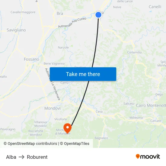 Alba to Roburent map