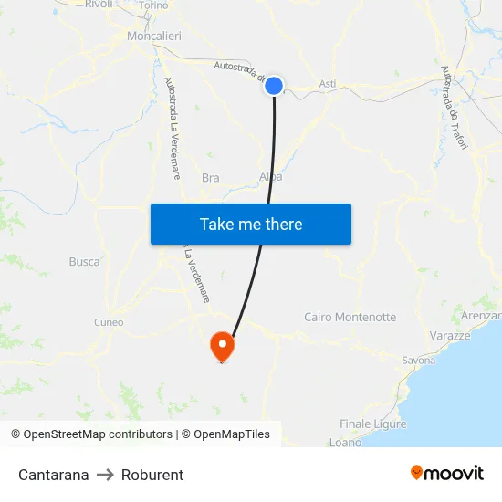 Cantarana to Roburent map