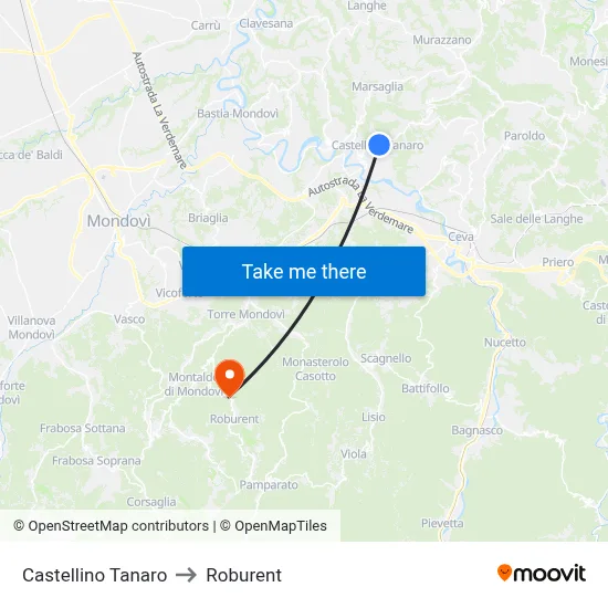 Castellino Tanaro to Roburent map