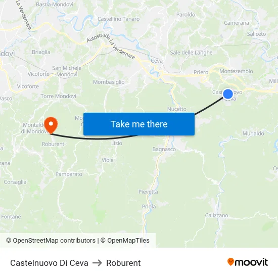 Castelnuovo Di Ceva to Roburent map
