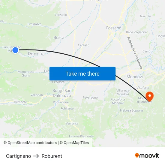Cartignano to Roburent map
