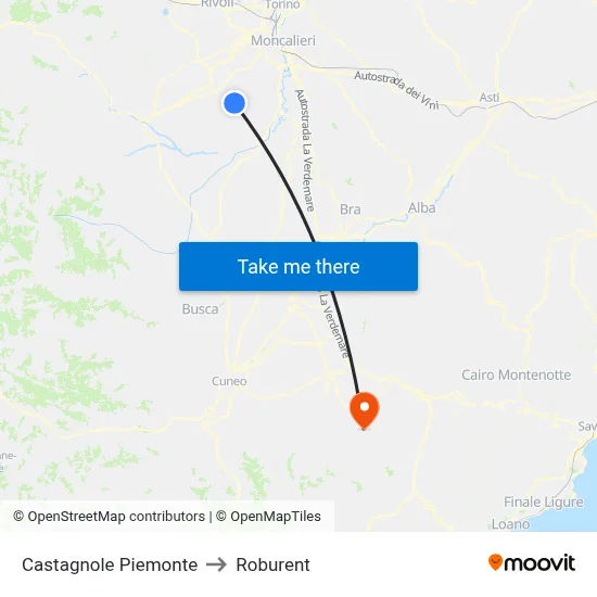 Castagnole Piemonte to Roburent map