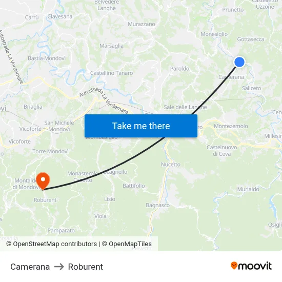 Camerana to Roburent map