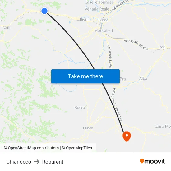 Chianocco to Roburent map