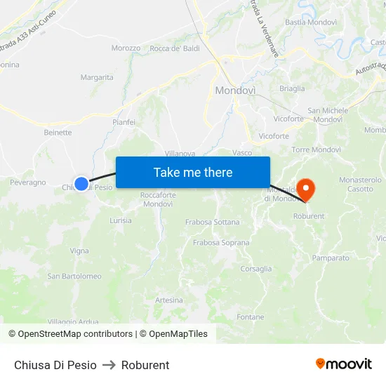 Chiusa Di Pesio to Roburent map