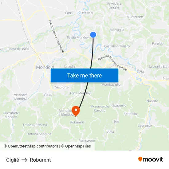 Cigliè to Roburent map