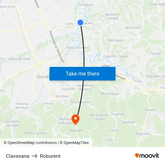 Clavesana to Roburent map
