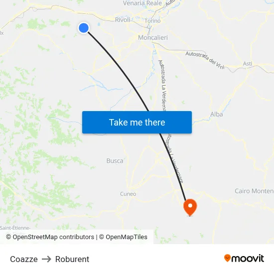 Coazze to Roburent map
