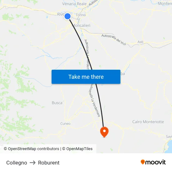 Collegno to Roburent map