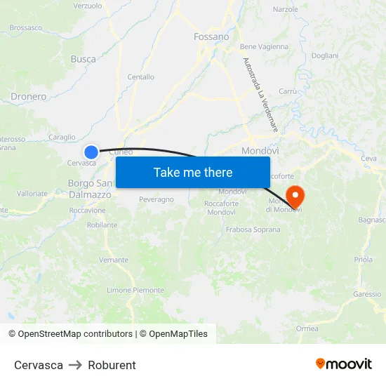 Cervasca to Roburent map