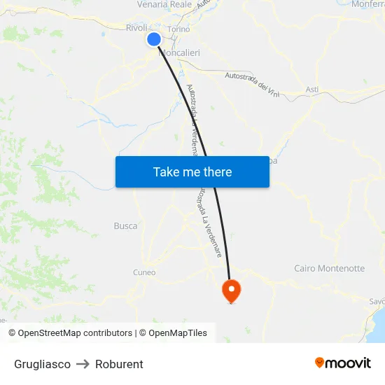 Grugliasco to Roburent map