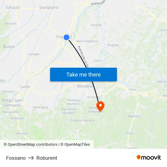 Fossano to Roburent map