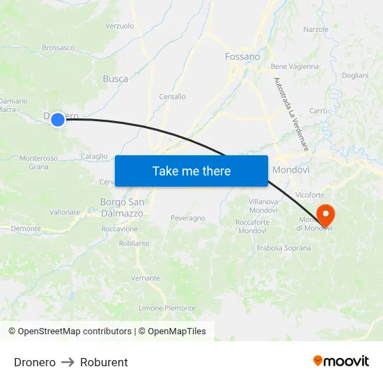 Dronero to Roburent map