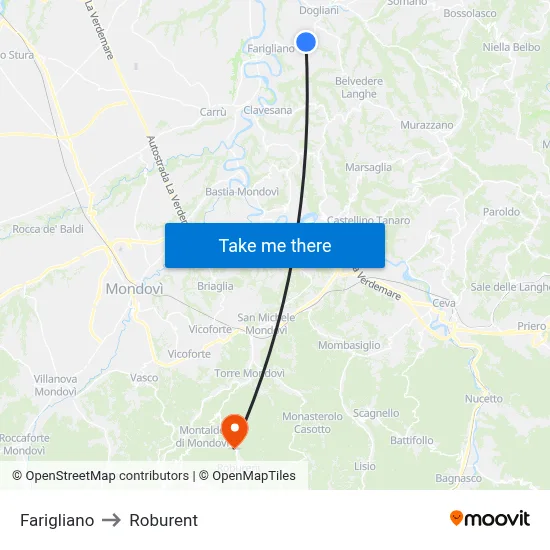 Farigliano to Roburent map