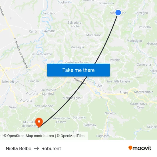 Niella Belbo to Roburent map
