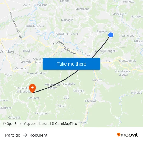 Paroldo to Roburent map