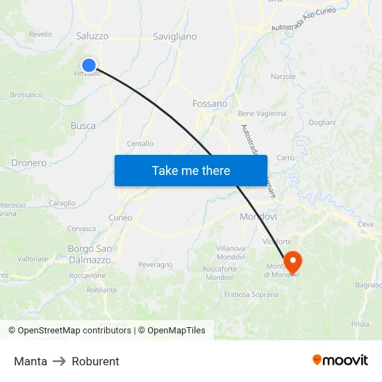 Manta to Roburent map