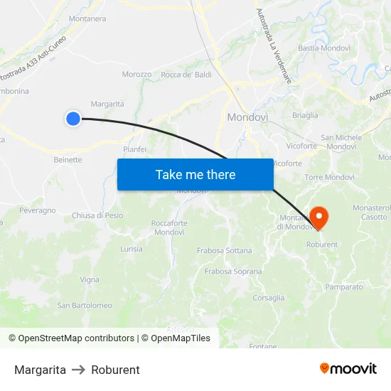 Margarita to Roburent map