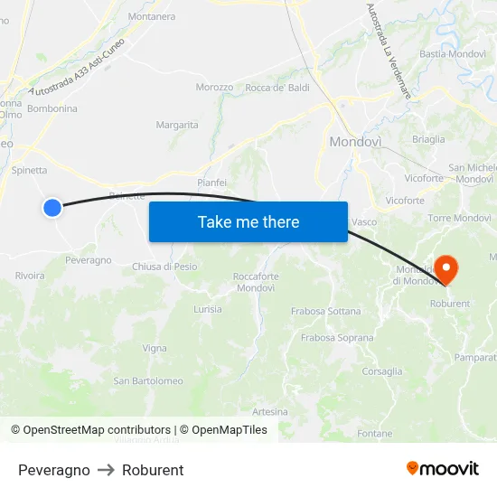 Peveragno to Roburent map