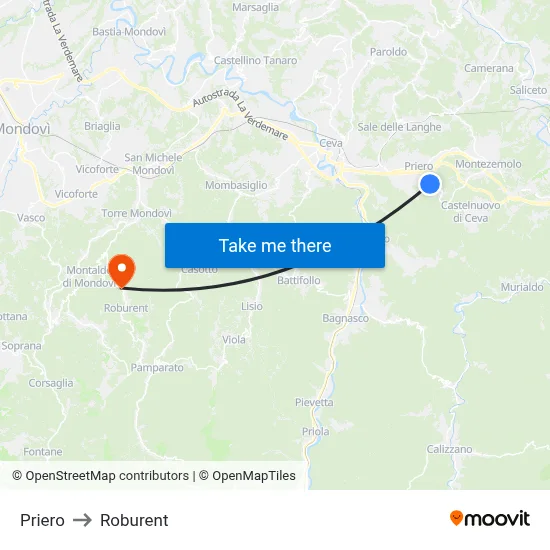 Priero to Roburent map
