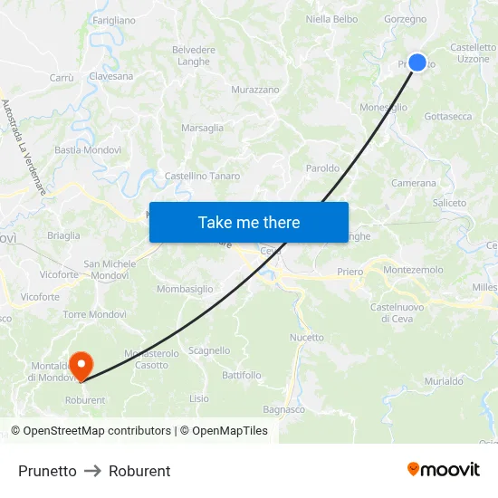 Prunetto to Roburent map