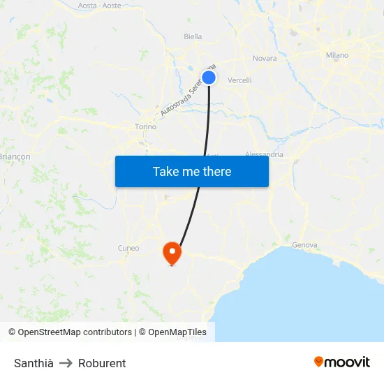 Santhià to Roburent map