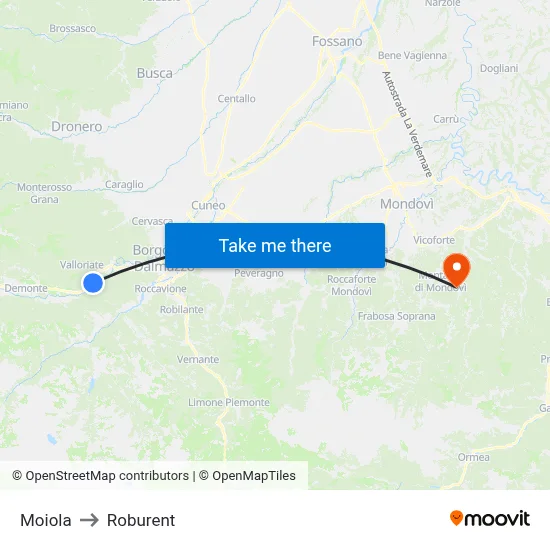 Moiola to Roburent map