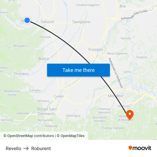 Revello to Roburent map