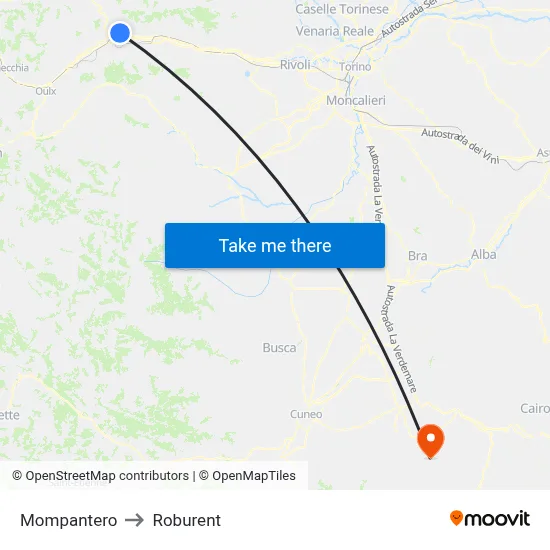 Mompantero to Roburent map