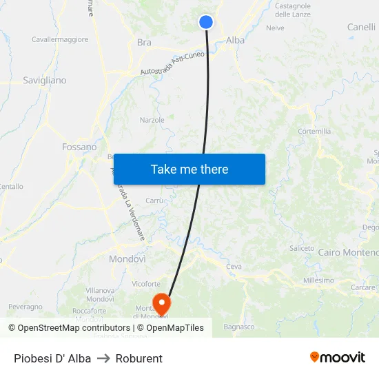 Piobesi D' Alba to Roburent map