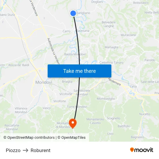 Piozzo to Roburent map
